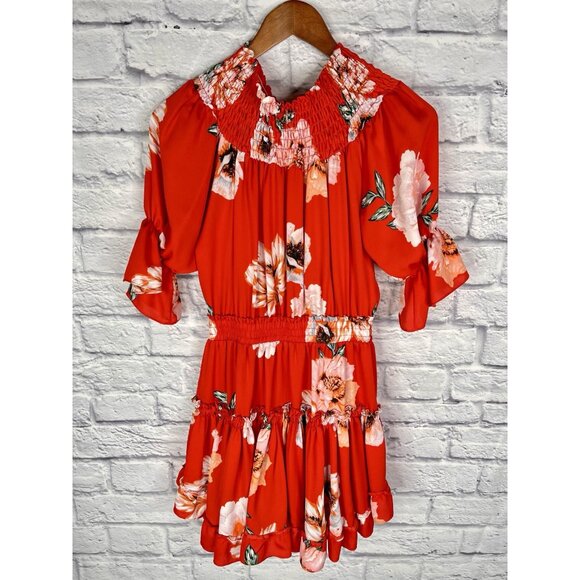 MISA LOS ANGELES Women's Red Floral Off Shoulder Darla Mini Dress Small - Picture 6 of 6